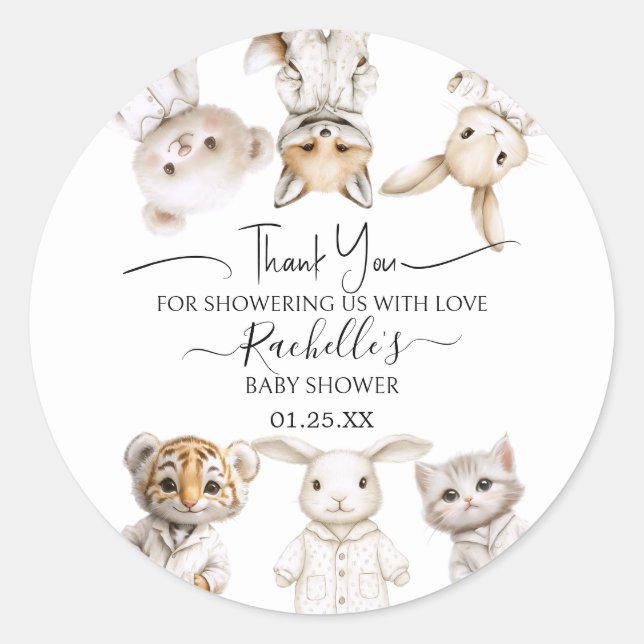 Adesivo Whimsical Pajama Parade: Baby Shower Thank You (Frente)