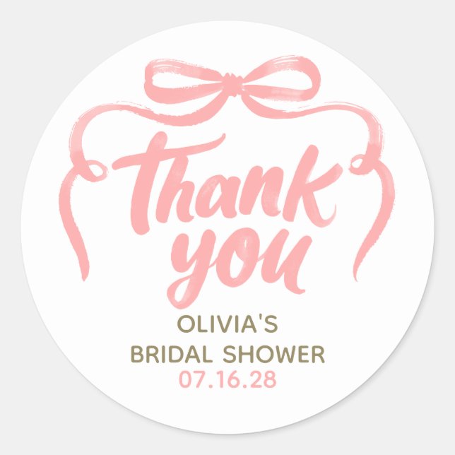 Adesivo Whimsical Pink Bow Bridal Shower Thank You  (Frente)