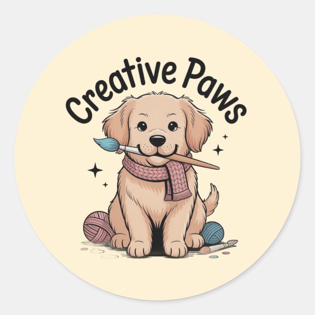Adesivo Whimsical Puppy Painter Yarn Enthusiast Sticker (Frente)