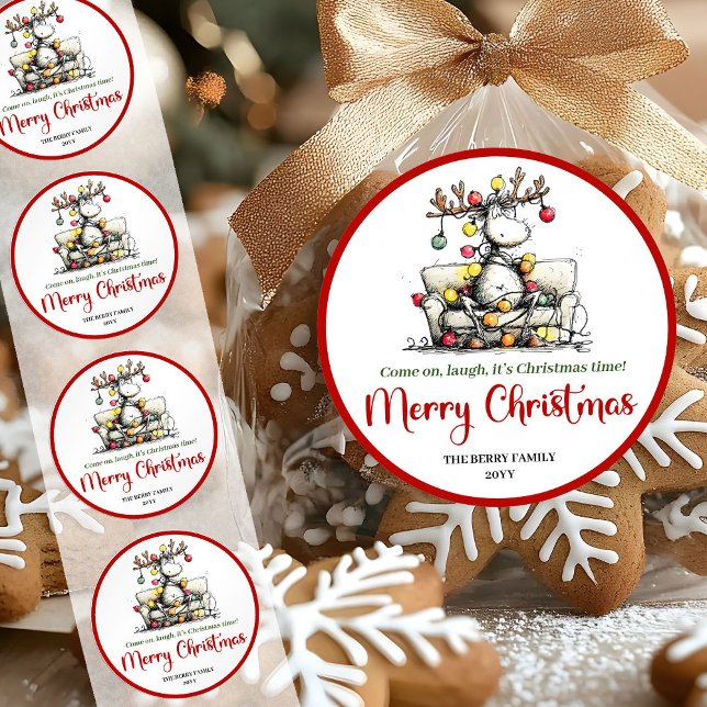 Adesivo Whimsical reindeer sticker quirky holiday design (Cheerful quirky reindeer sticker red green tones

)