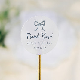 Adesivo Whimsical Retro Blue Bow Wedding Thank You Favor