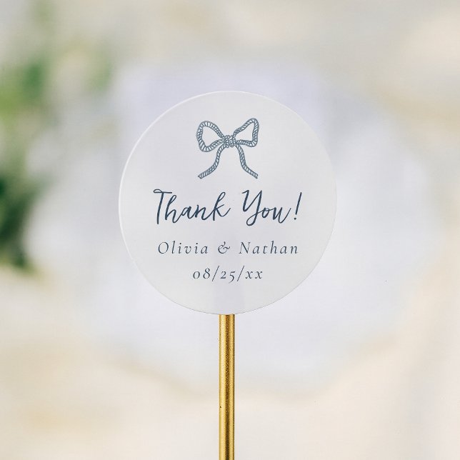 Adesivo Whimsical Retro Blue Bow Wedding Thank You Favor (Criador carregado)