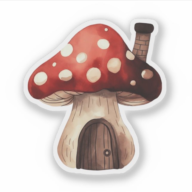 Adesivo Whimsical Toadstool Mushroom House Illustration (Frente)