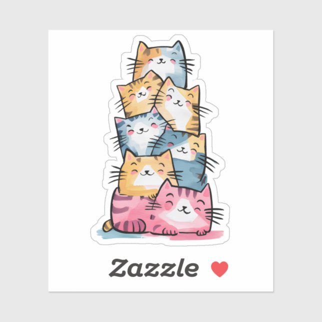 Adesivo Whimsical Watercolor Cats Modern (Folha)