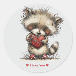 Adesivo Whimsical Watercolor Raccoon Love Sticker