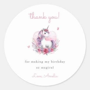 Adesivo Whimsical Watercolor Unicorn Rosa Muito Obrigado