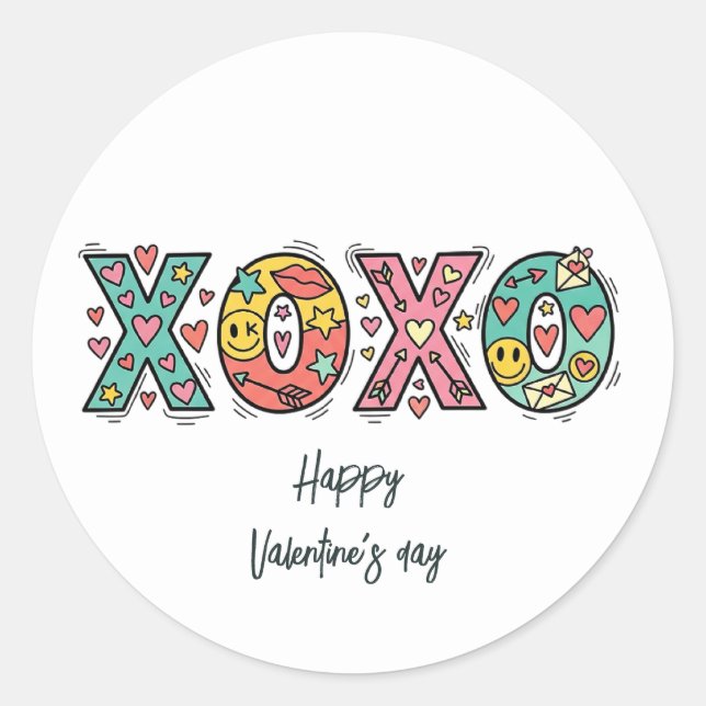 Adesivo Whimsical "XOXO"Hearts Happy Valentine's Day  (Frente)