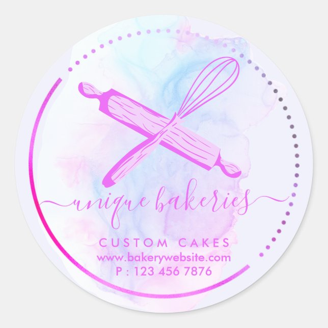 Adesivo Whisk Rolling Pin Girly Bakery Watercolor Ombre (Frente)