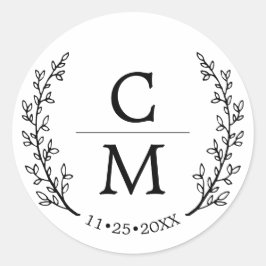 Adesivo White Black Laurel Branches Monograma Casamento