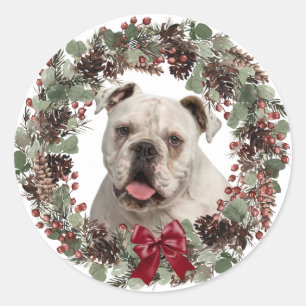 Adesivo White Buldogue Pinecone Wreath Christmas