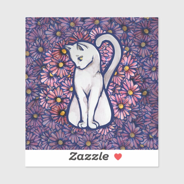 Adesivo White Cat Mauve Daisies (Folha)