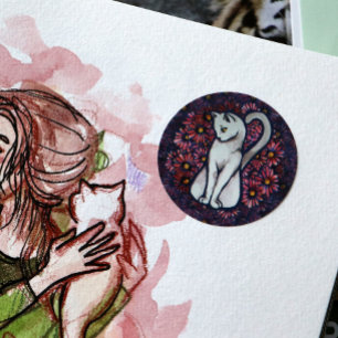 Adesivo White Cat Mauve Daisies