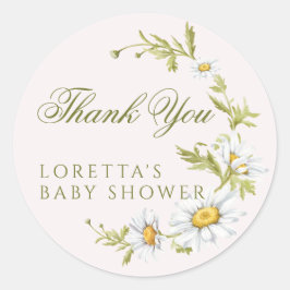 Adesivo White Daisy Floral Baby Shower Thank You Pink