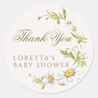 Adesivo White Daisy Floral Baby Shower Thank You Pink