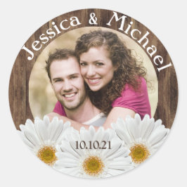 Adesivo White Daisy Rustic Wood Foto Casamento Salva Data