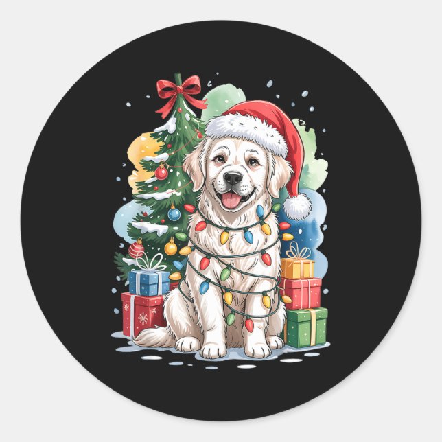 Adesivo White English Golden Retriever Santa Hat Christmas (Frente)