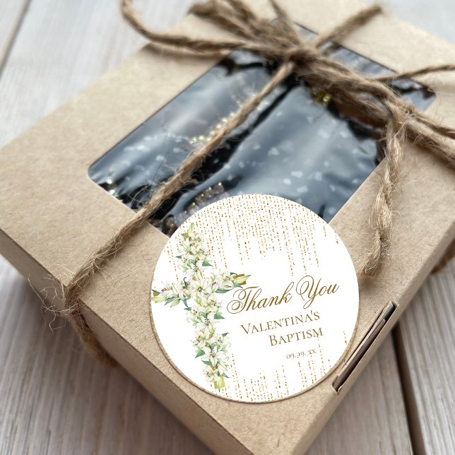 Adesivo White Floral Cross Dourado Glitter Script Obrigado (Criador carregado)