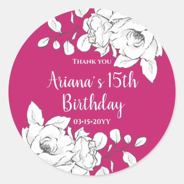 Adesivo White Floral Magenta Birthday (Frente)