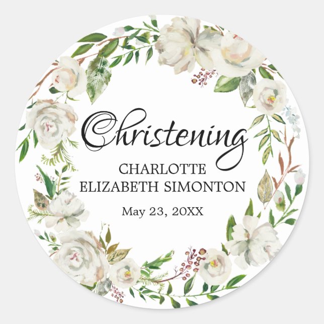 Adesivo White Floral Wreath Christening Envelope Seal (Frente)