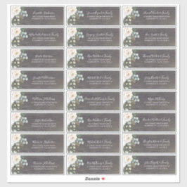 Adesivo White Flowers Rustic Guest Names Endereço Labels