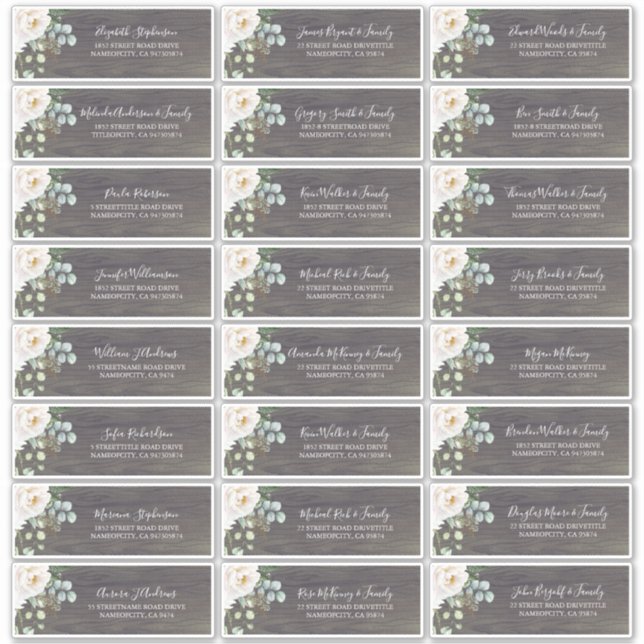 Adesivo White Flowers Rustic Guest Names Endereço Labels (Frente)