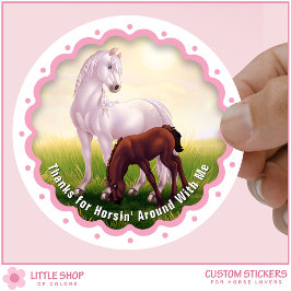 Adesivo White Horse Foal Birthday Party Favor Thank You