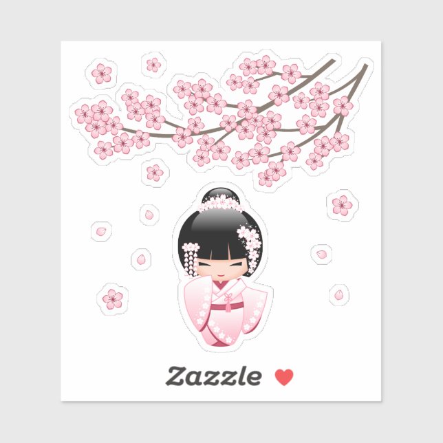 Adesivo White Kimono Kokeshi Doll - Garota Geisha Japonesa (Folha)