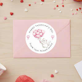 Adesivo White Kitten Pink Hearts Balloons Valentine's Kids