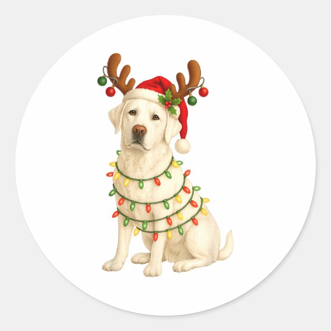 Adesivo White Lab Christmas Tree Light Pajama Labrador Dog (Frente)