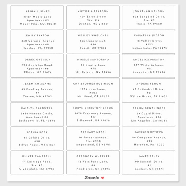 Adesivo White Modern Bold Weding Endereço Convidado (Folha)