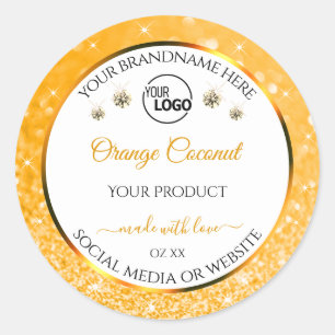 Adesivo White Orange Glitter Product Labels Logotipo Diama