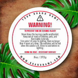 Adesivo White / Red Candle Product Warning Label Sticker