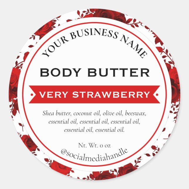 Adesivo White Red Rose Floral Country Product Labels (Frente)