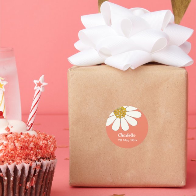 Adesivo White Retro Modern Daisy Flower Personalizado Aniv (Festa)