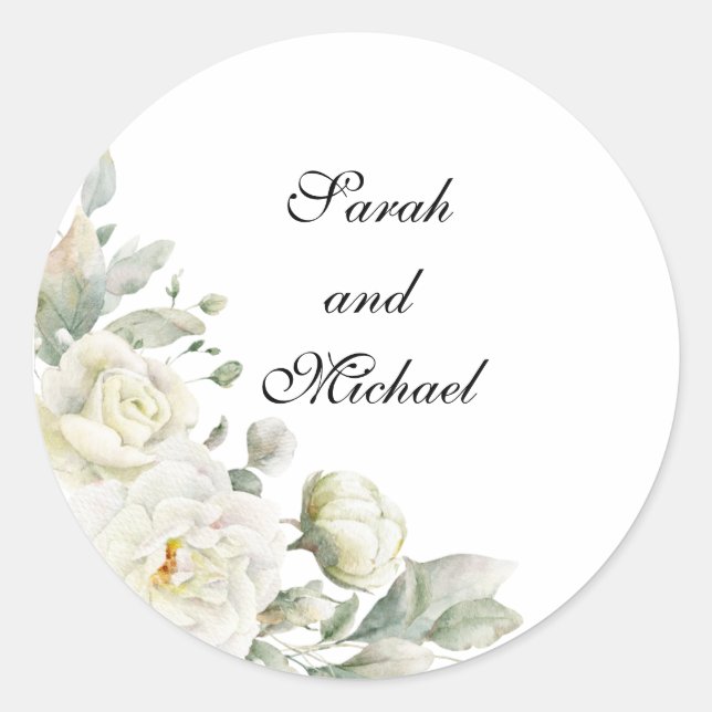 Adesivo White Roses Personalized Wedding Stickers (Frente)