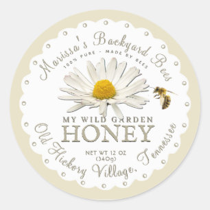 Adesivo White Scallop Backyard Bee Daisy Honey Label