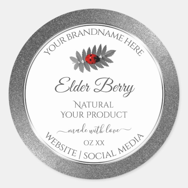 Adesivo White Silver Glitter Product Labels Red Ladybug (Frente)
