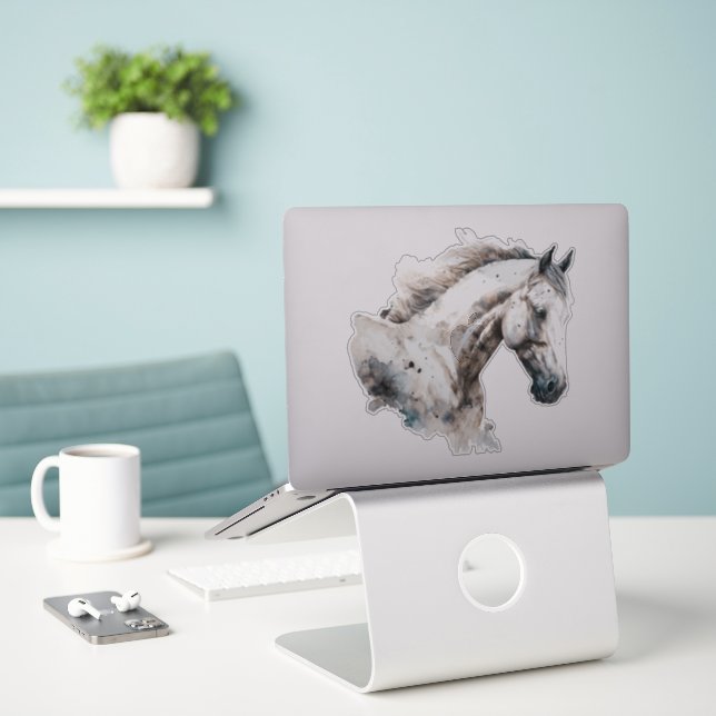Adesivo White Stallion | Design de Aquarela | Applique (Laptop na mesa)