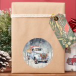 Adesivo White Vintage Truck Winter Scene Christmas<br><div class="desc">Um caminhão de safra branco decorado com terra firme contra uma cena de inverno de árvores e neve</div>
