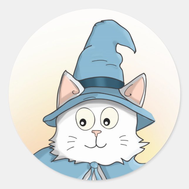 Adesivo White Wizard Cat Cartoon (Frente)