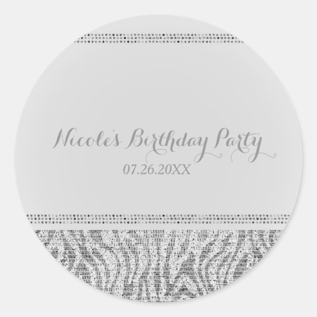 Adesivo White Zebra Sparkle Sequins Glam Party Favor Chic (Frente)