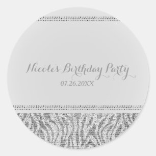 Adesivo White Zebra Sparkle Sequins Glam Party Favor Chic