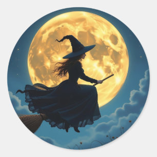 Adesivo Wicked Halloween Bruxa com vassoura e lua cheia