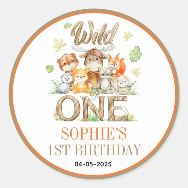 Adesivo Wild One Animal 1st Birthday Party | Safari Jungle (Frente)
