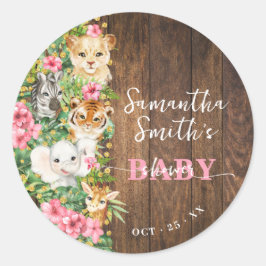 Adesivo Wild One Animal Rustic Safari Pink Baby Shower