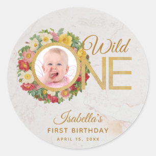 Adesivo Wild One Floral Rosa Wreath Primeiro Aniversário