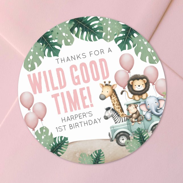 Adesivo Wild One Safari 1st Birthday (Wild One Safari 1st Birthday Classic Round Sticker )