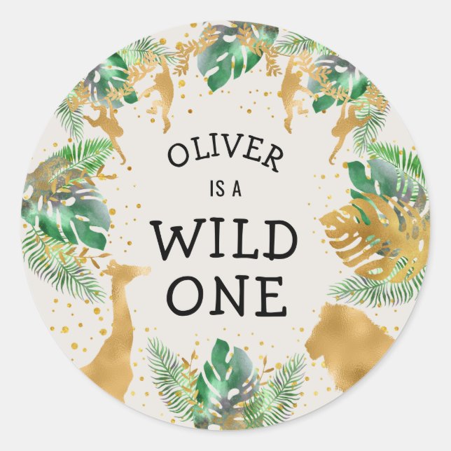 Adesivo Wild One Safari Party Green Dourado Ecru (Frente)