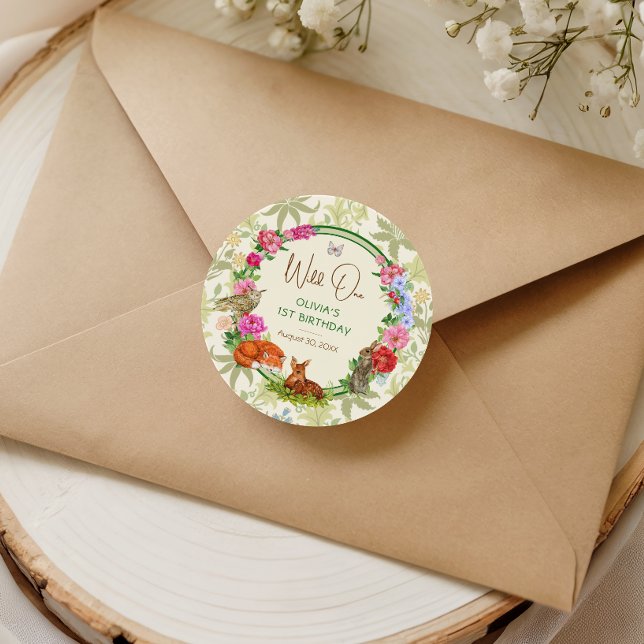 Adesivo Wild One Whimsical Forest Floral Birthday (Criador carregado)