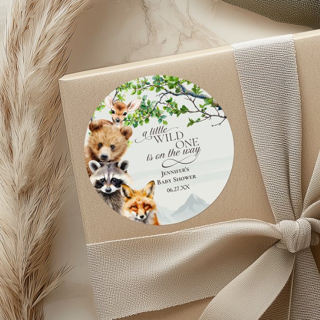 Adesivo Wild One Woodland Wildlife Baby Shower Favor (Criador carregado)